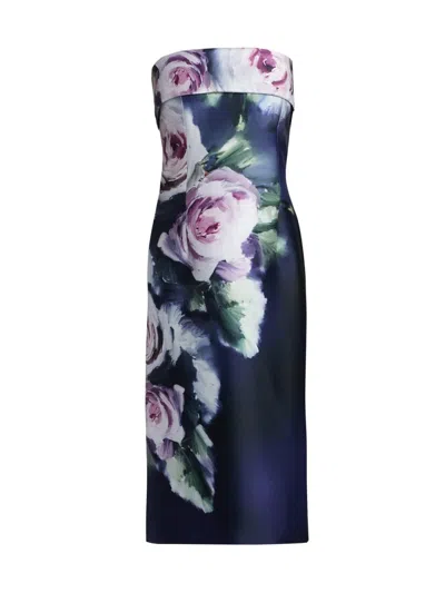 Teri Jon Women's Mikado Floral Strapless Midi-dress In Multi