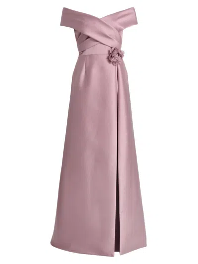 Teri Jon Women's Mikado Lace Off-the-shoulder Overlay Gown In Pink