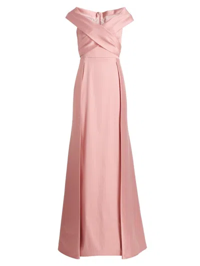 Teri Jon Women's Mikado Portrait Overskirt Satin Regular-fit Gown In Pink