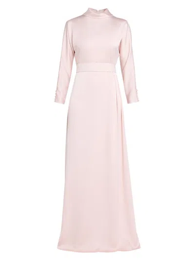 Teri Jon Women's Mock Turtleneck Crepe-back Satin Gown In Pink