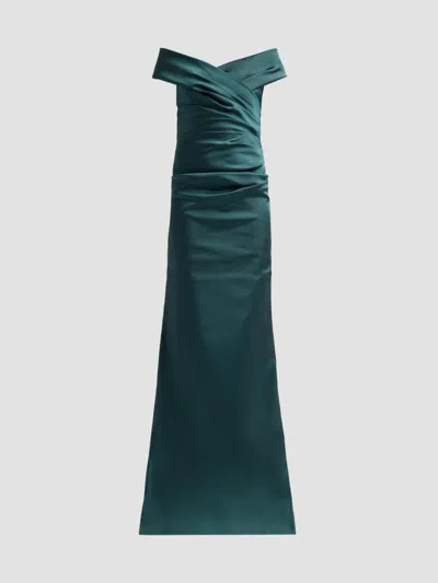 Teri Jon Women's Off-the-shoulder Ruched Satin Gown In Green