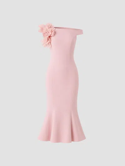 Teri Jon Women's Off-the-shoulder Trumpet-hem Crepe Midi Dress In Pink