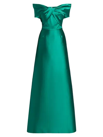 Teri Jon Women's Off-the-shoulder Twist Stretch-mikado Gown In Green