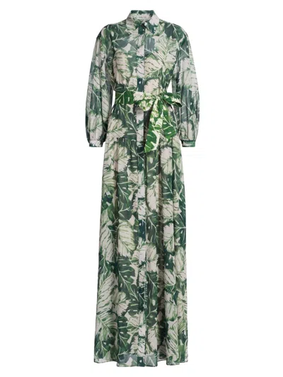 Teri Jon Women's Palm Leaf Maxi Shirtdress In Green