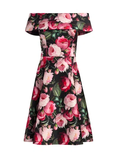 Teri Jon Women's Peony Mikado Off-the-shoulder Cocktail Dress In Multi
