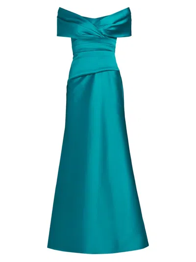Teri Jon Women's Ruched Off-the-shoulder A-line Gown In Blue