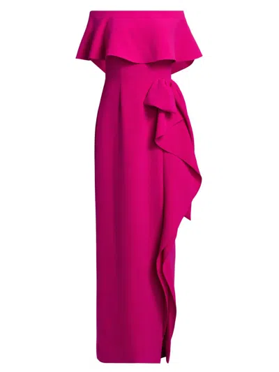 Teri Jon Women's Ruffled Bow-detail Off-the-shoulder Gown In Pink