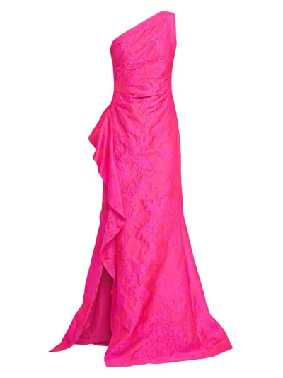 Teri Jon Women's Ruffled One-shoulder Sleeveless Gown In Pink