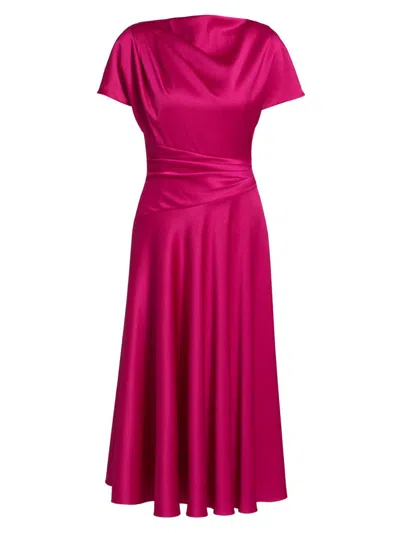 Teri Jon Women's Satin A-line Cowlneck Midi-dress In Pink