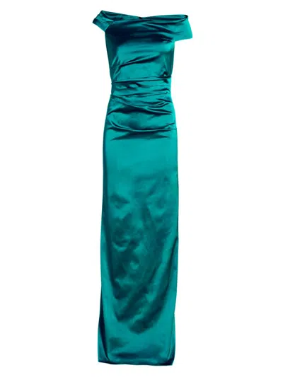 Teri Jon Women's Satin Off-the-shoulder Column Gown In Blue