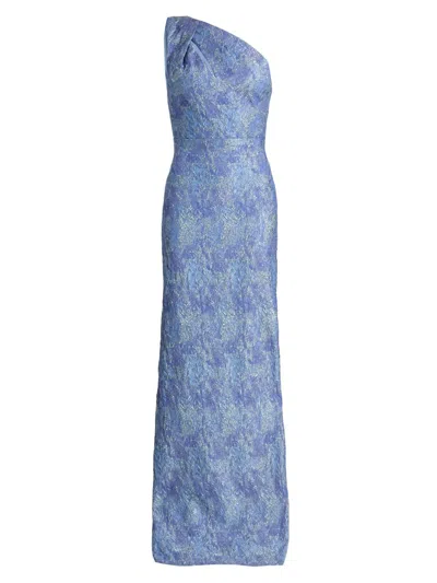 Teri Jon Women's Stretch Jacquard One-shoulder Gown In Blue