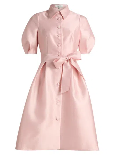 Teri Jon Women's Tie-waist Faille Knee-length Shirtdress In Pink