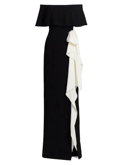 Teri Jon Women's Two-tone Off-the-shoulder Column Gown In Black