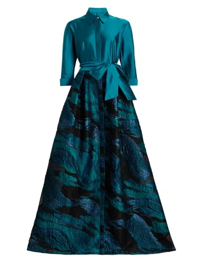 Teri Jon Women's Wave Jacquard Shirtwaist Gown In Blue