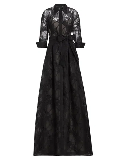 Teri Jon Women's Web Organza Shirtwaist Gown In Black Beige