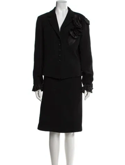 Pre-owned Teri Jon Wool Bow Accents Skirt Suit In Black