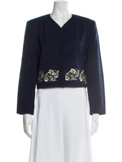 Pre-owned Teri Jon Wool Floral Print Evening Jacket In Blue