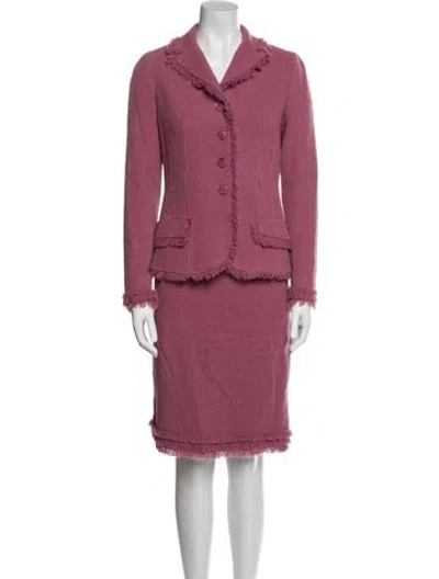Pre-owned Teri Jon Wool Fringe Trim Accent Skirt Suit In Pink
