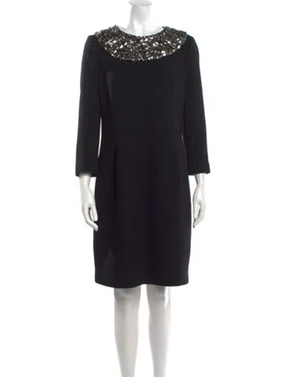 Pre-owned Teri Jon Wool Knee-length Dress In Black