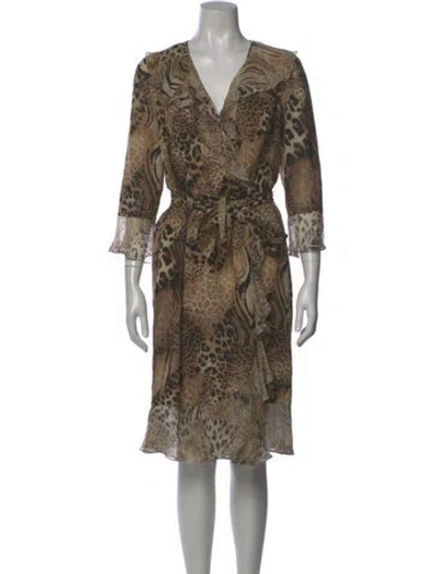 Pre-owned Teri Jon Wool Knee-length Dress In Brown