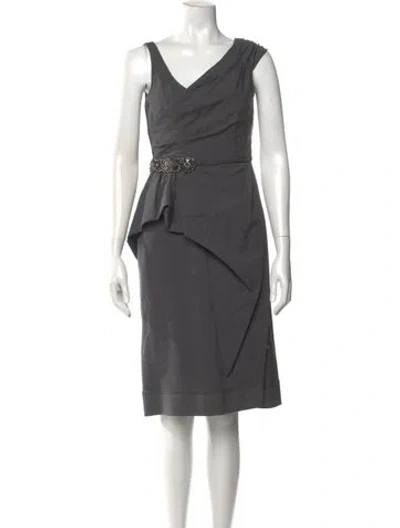 Pre-owned Teri Jon Wool Knee-length Dress In Gray