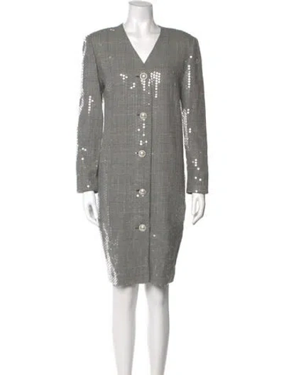Pre-owned Teri Jon Wool Knee-length Dress In Gray