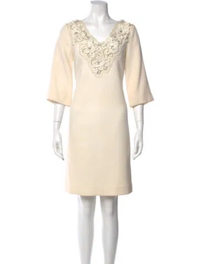 Pre-owned Teri Jon Wool Knee-length Dress In Neutral