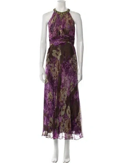 Pre-owned Teri Jon Wool Long Dress In Purple