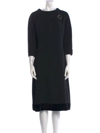Pre-owned Teri Jon Wool Midi Length Dress In Black