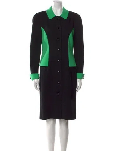 Pre-owned Teri Jon Wool Midi Length Dress In Black