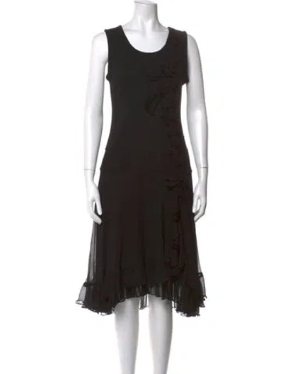 Pre-owned Teri Jon Wool Midi Length Dress In Black