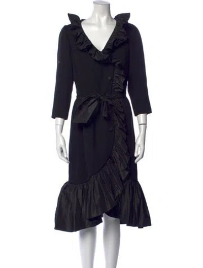 Pre-owned Teri Jon Wool Midi Length Dress In Black