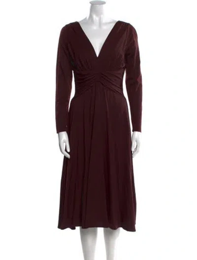 Pre-owned Teri Jon Wool Midi Length Dress In Burgundy