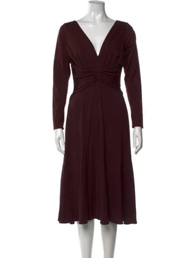 Pre-owned Teri Jon Wool Midi Length Dress In Burgundy