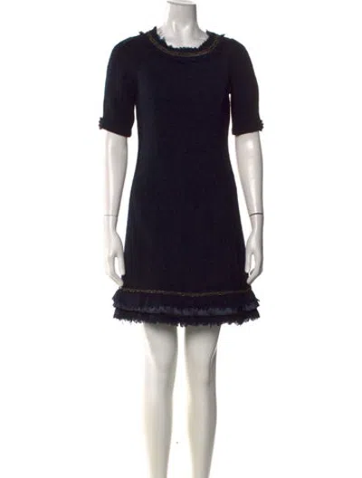 Pre-owned Teri Jon Wool Mini Dress In Black