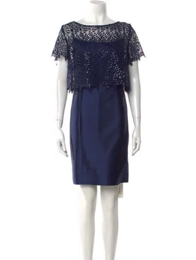 Pre-owned Teri Jon Wool Mini Dress In Blue