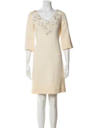 Pre-owned Teri Jon Wool Mini Dress In Neutral
