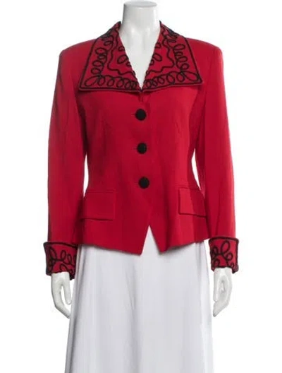 Pre-owned Teri Jon Wool Patterned Blazer In Red
