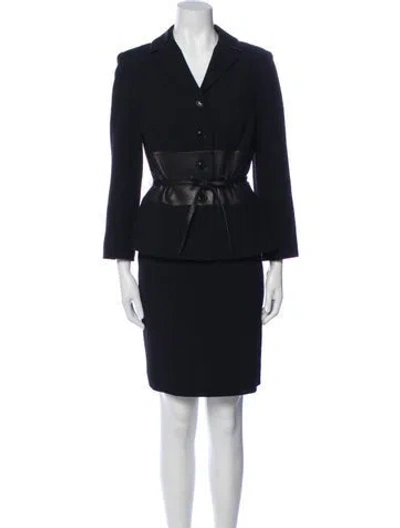 Pre-owned Teri Jon Wool Ruffle Embellishment Skirt Suit In Black