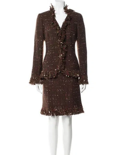 Pre-owned Teri Jon Wool Skirt Set In Brown