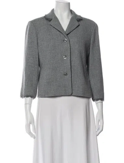 Pre-owned Teri Jon Wool Tweed Pattern Blazer In Gray
