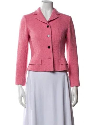 Pre-owned Teri Jon Wool Tweed Pattern Blazer In Pink