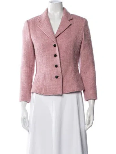 Pre-owned Teri Jon Wool Tweed Pattern Blazer In Pink