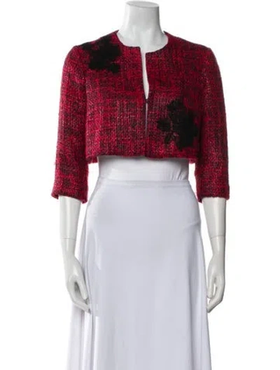 Pre-owned Teri Jon Wool Tweed Pattern Bolero In Red