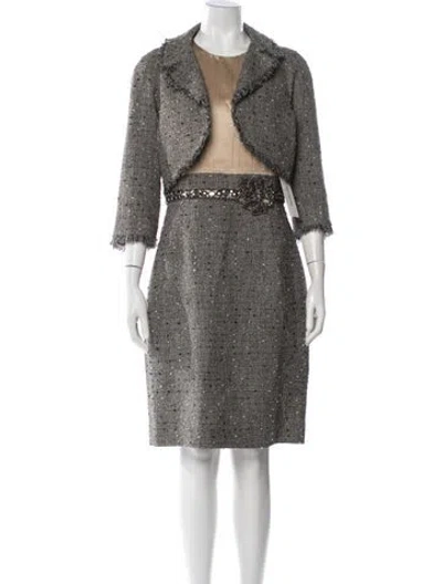 Pre-owned Teri Jon Wool Tweed Pattern Dress Set In Gold
