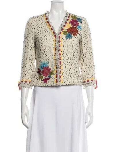 Pre-owned Teri Jon Wool Tweed Pattern Evening Jacket In Neutral