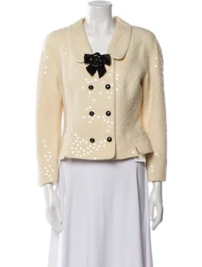 Pre-owned Teri Jon Wool Tweed Pattern Evening Jacket In Yellow