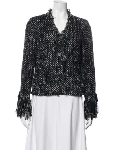 Pre-owned Teri Jon Wool Tweed Pattern Jacket In Black