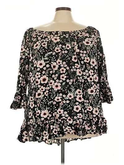 Pre-owned Terra & Sky 3/4 Sleeve Blouse In Black