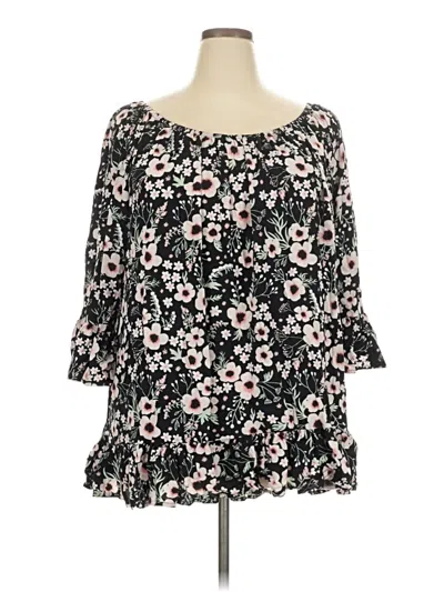 Pre-owned Terra & Sky 3/4 Sleeve Blouse In Black